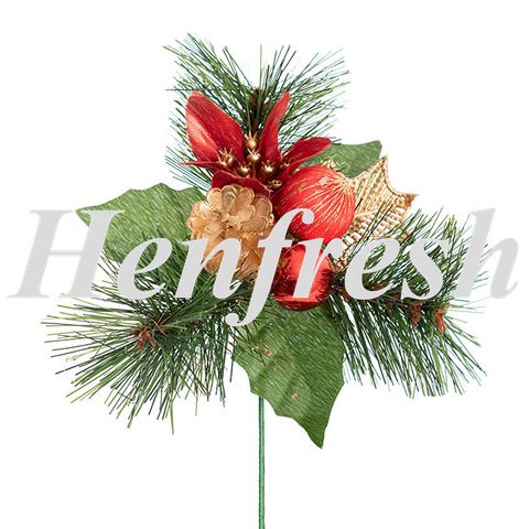 Christmas Pick with Poinsettia Pack 4 Red (12.5cm)