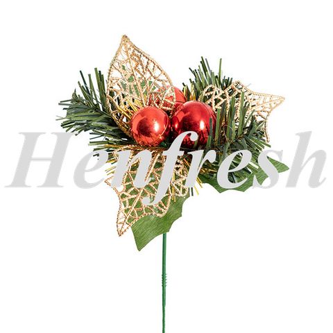 Christmas Pick with Baubles Pack 4 Red (12.5cm)