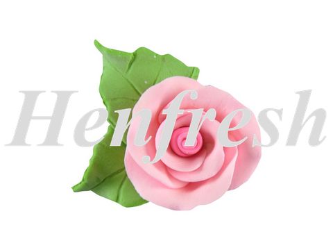 SI Single Tea Rose  with 2 Leaves Pink 144