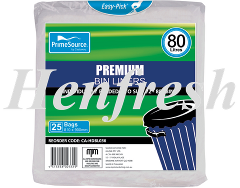 CA PrimeSource® 80L Premium Natural Bin Liners 250