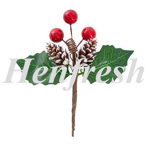 Christmas Holly Pick with Pinecone Pack 12 Red