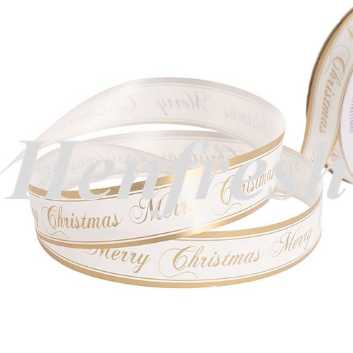 Tear Ribbon Merry Christmas White & Gold 30mmx91m