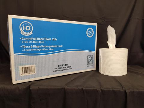 HD CenterPull 2ply White Hand Towel 140m x 6 rolls