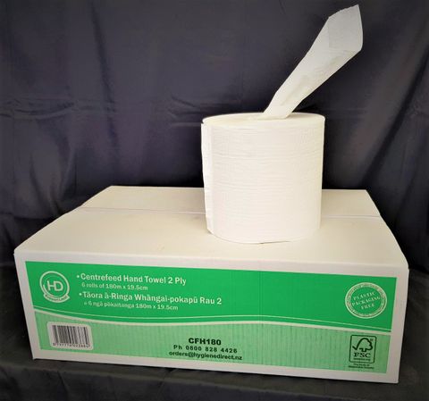 HD 2Ply White Centerfeed Hand Towel 180mtr x 6 rolls