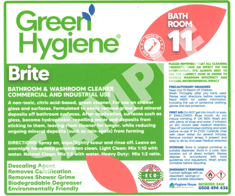 GREEN HYGIENE BRITE BOTTLE LABEL - 120 X 140