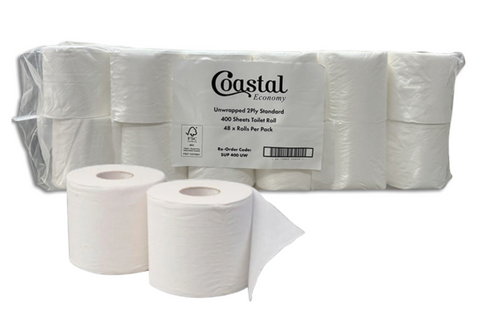 TOILET TISSUE ROLLS UNWRAPPED - 2 PLY CTN