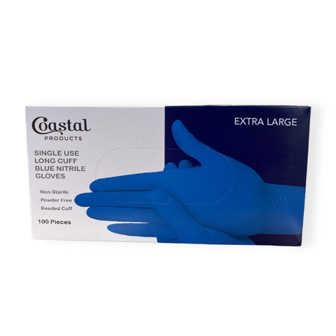 GLOVES NITRILE BLUE P/F LONG CUFF XL CTN