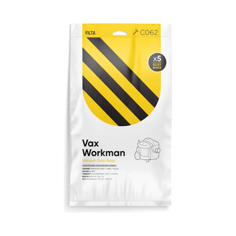 FILTA PACVAC GLIDE, VAX WORKMAN SMS MULTI LAYERED VACUUM CLEANER BAGS 5 PACK (C062)