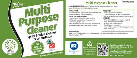 EARTH RENEWABLE MULTI PURPOSE CLEANER - LABEL