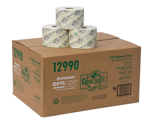 TOILET TISSUE ROLL BAYWEST OPTICORE WHITE &ndash; 1 PLY CTN