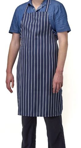 BIB APRON NAVY STRIPED BUTCHER