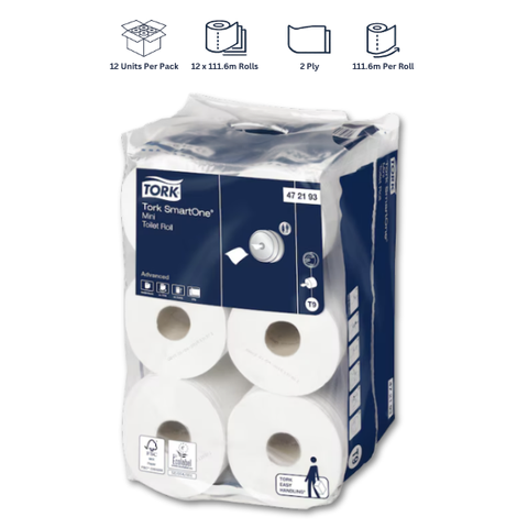 TORK SMARTONE MINI TOILET ROLL T9 2PLY