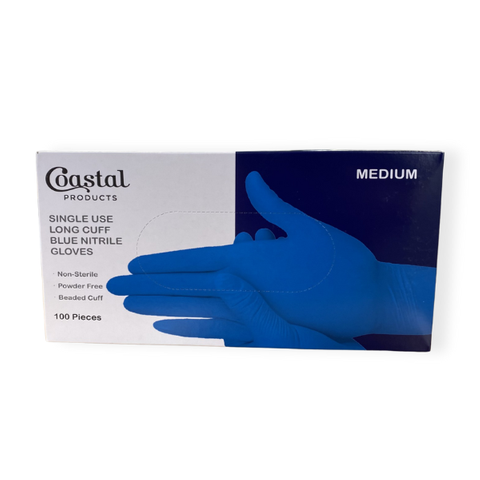 GLOVES NITRILE BLUE P/F LONG CUFF MEDIUM CTN