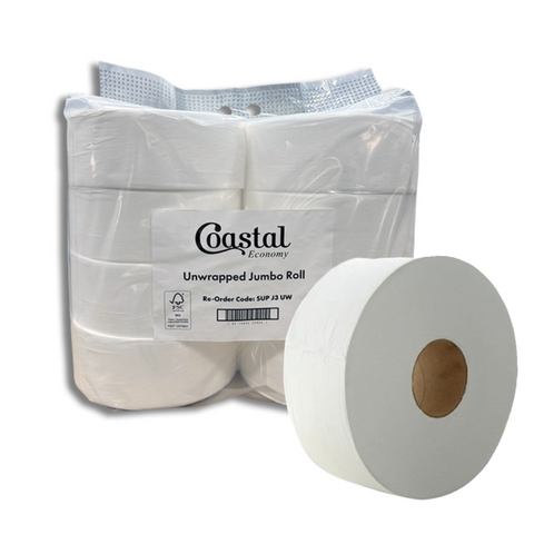 TOILET TISSUE ROLL JUMBO UNWRAPPED 300M - 2 PLY PACK