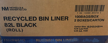 RUBBISH BAGS BLACK RECYCLED DISPENSING BOX CTN 82LTR