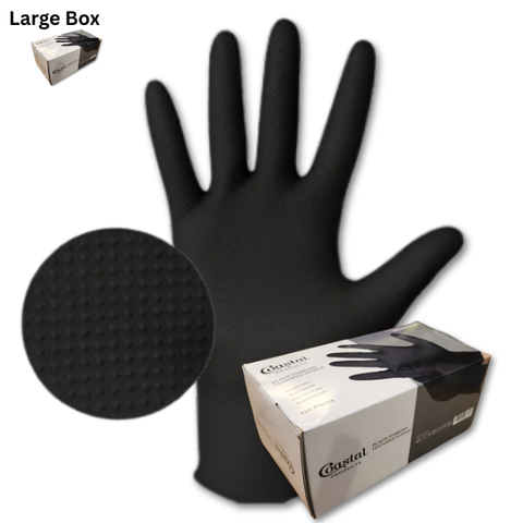 GLOVES NITRILE BLACK DIAMOND TEXTURED LARGE BOX