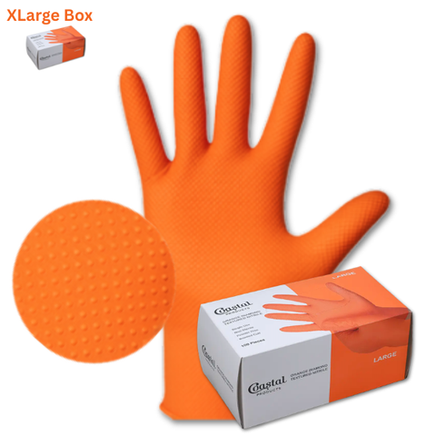 GLOVES NITRILE ORANGE DIAMOND TEXTURED XLARGE BOX