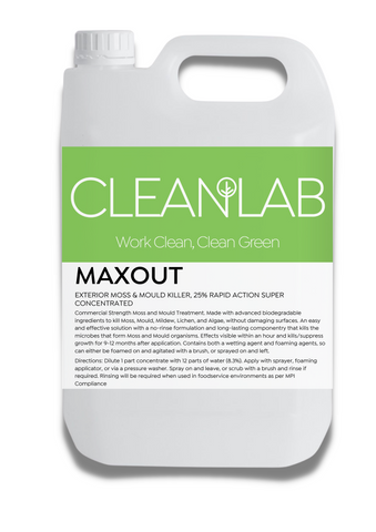 CLEAN LAB MAXOUT (MMBM 5L)EXTERIOR MOSS & MOULD KILLER,25% RAPID ACTION SUPER CONCENTRATED DG8