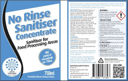 Earth Renewable No Rinse Sanitiser - Label