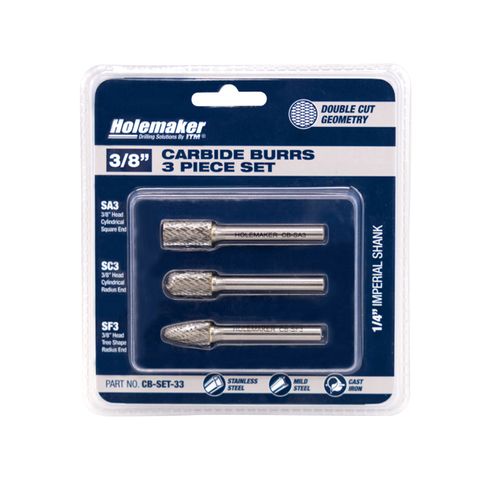 HOLEMAKER CARBIDE BURR SET, BLISTER PACK, 3PCE SA3, SC3, SF3