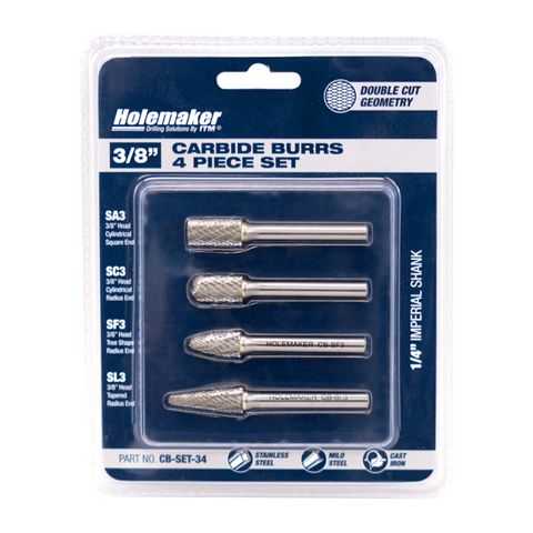 HOLEMAKER CARBIDE BURR SET, BLISTER PACK, 4PCE SA3, SC3, SF3, SL3