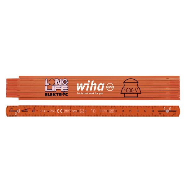 WIHA FOLDING RULER, 2M METRIC, 10 SEGMENTS WITH INTEGRATED CABLE HOLDER ...