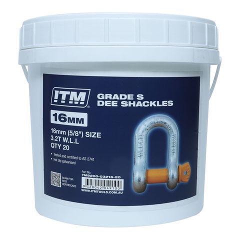 ITM DEE SHACKLE, PAIL QTY 8, YELLOW PIN GS SCREW PIN, 6.5 TONNE, 22MM BODY