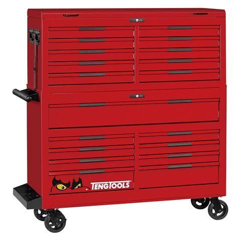 TENG 1295PCE PRO35 53" 19 DRAWER MONSTER STACK CABINET TOOL KIT, METRIC & IMPERIAL, PS TRAYS, RED
