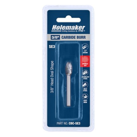 HOLEMAKER CARBIDE BURR, CARDED, OVAL SHAPE, 3/8" X 5/8" HEAD, 1/4" SHANK DC
