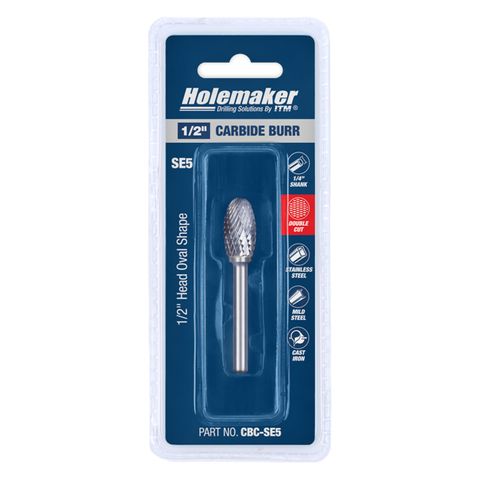 HOLEMAKER CARBIDE BURR, CARDED, OVAL SHAPE, 1/2" X 7/8" HEAD, 1/4" SHANK DC