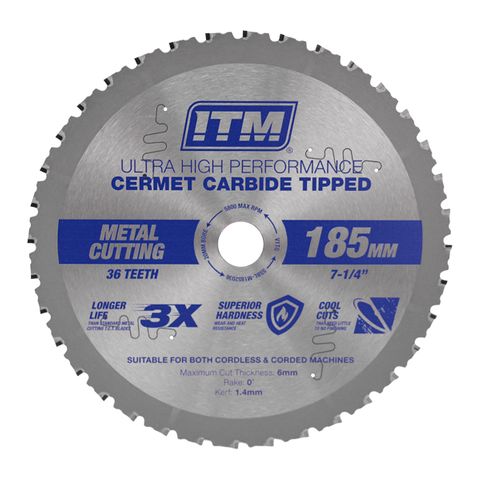 ITM 185MM METAL CUTTING BLADE, CERMET CARBIDE TIPPED, 36 TEETH