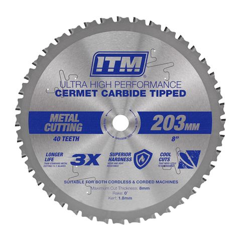 ITM 203MM METAL CUTTING BLADE, CERMET CARBIDE TIPPED, 40 TEETH