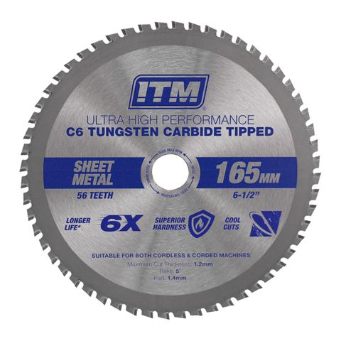 ITM 165MM SHEET METAL CUTTING BLADE, C6 CARBIDE TIPPED, 56 TEETH