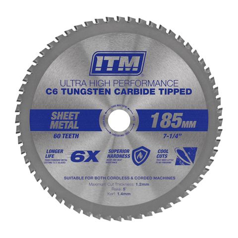 ITM 185MM SHEET METAL CUTTING BLADE, C6 CARBIDE TIPPED, 60 TEETH