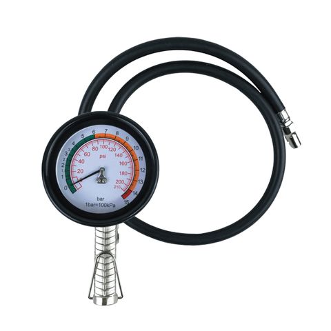 M7 TRUCK TYRE INFLATOR, 89MM ROUND GAUGE, MAX 230PSI / 16BAR, 100CM HOSE WITH CLIP-ON CONNECTOR