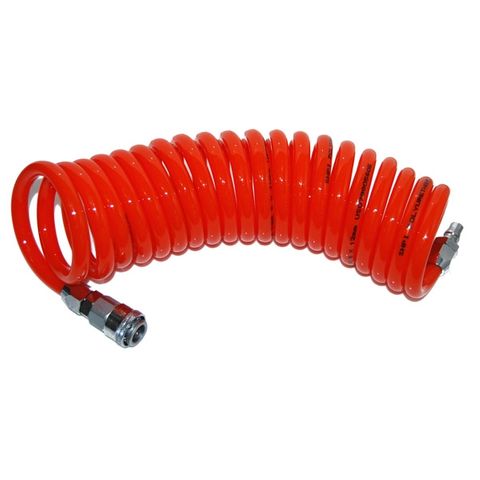 RECOIL PU AIR HOSE, ORANGE, SINGLE ACTION FITTINGS, 8 X 12MM, 10MTR