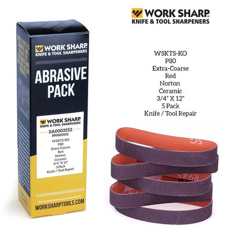 WORKSHARP REPLACEMENT BELT PACK, 5PCE P80 CERAMIC, SHAPING & PROFILING, T/S WSKTS-KO