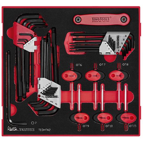 TENG 42PCE MM/AF HEX & TX BALL-END KEY SET - TED-TRAY