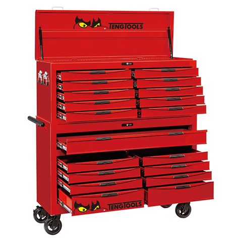 TENG 1185PCE 53" 19 DRAWER STACK TOOL KIT, METRIC & IMPERIAL, PS TRAYS, RED