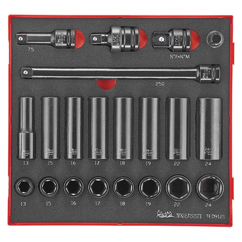 TENG 21PCE 1/2" DR. METRIC IMP. SOCKET & ACC. SET - TED-TRAY