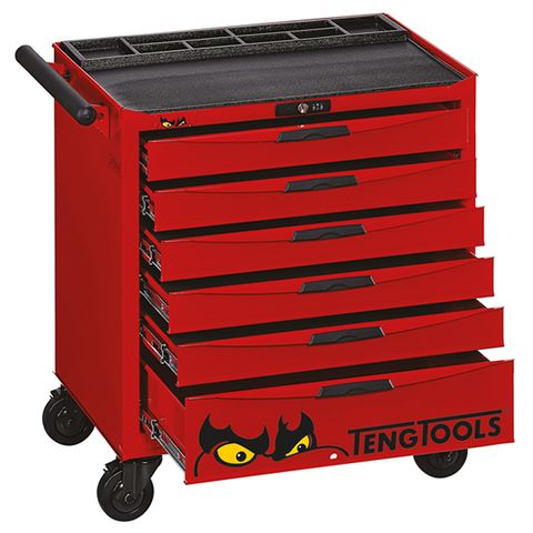 TENG 26" PRO LOW HEIGHT ROLL CABINET, 6 DRAWERS, RED