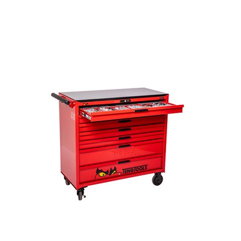 TENG 622PCE 37" 7 DRAWER ROLL CABINET TOOL KIT, METRIC & IMPERIAL, PS TRAYS, RED