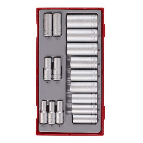 TENG 16PCE 3/8" DR. DEEP SOCKET SET 7-22MM (12-PT) - TC-TRAY