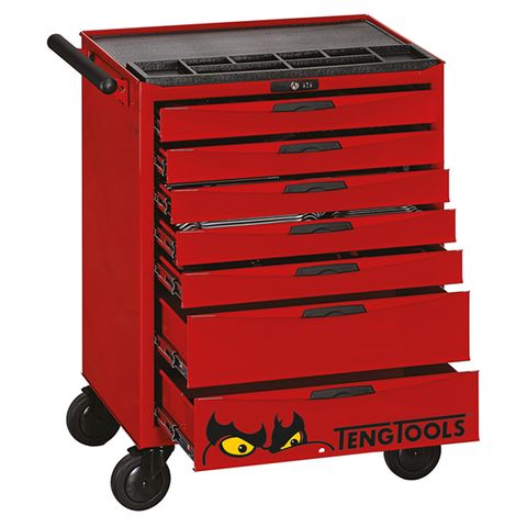 TENG 333PCE 26" 7 DRAWER ROLL CABINET TOOL KIT, METRIC, EVA TRAYS, RED