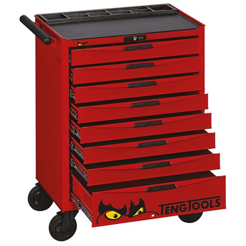 TENG 26" PRO ROLL CABINET, 8 DRAWERS, RED