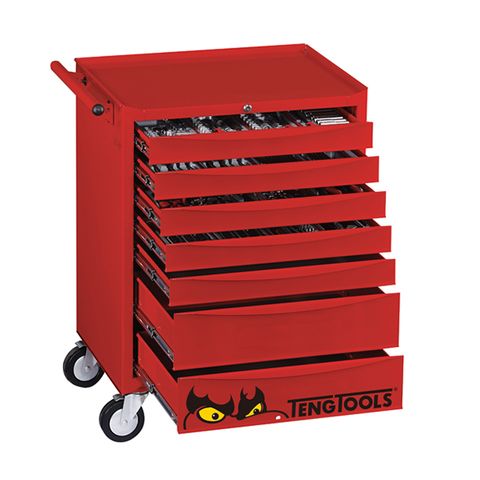 TENG 277PCE 26" 7 DRAWER ROLL CABINET TOOL KIT, METRIC, PS TRAYS, RED