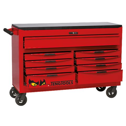 TENG 53" PRO ROLL CABINET, 9 DRAWERS, RED