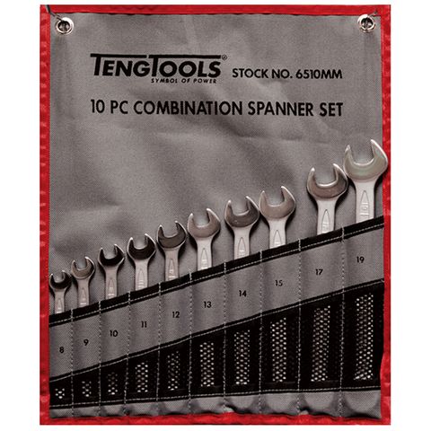 TENG COMBINATION SPANNER SET W/WALLET, METRIC, 10PCE, 8MM-19MM