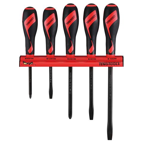 TENG 5PCE MD POWER THRU SCREWDRIVER SET W/WALL RACK