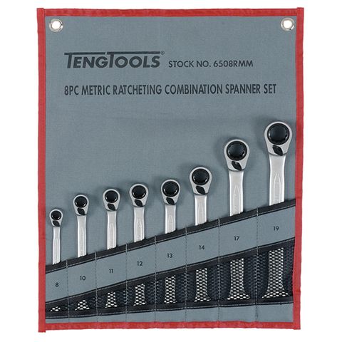 TENG REVERSIBLE RATCHET SPANNER SET, METRIC, 8PCE, 8MM-19MM